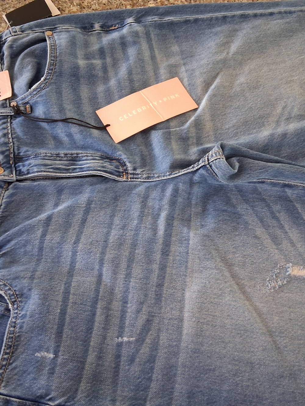 Celebrity Pink Light Blue Distressed Wide Leg Jeans - Picture 11 of 13
